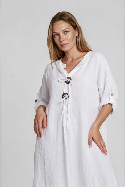 Marilyn Boutique Φόρεμα Λινό Διακοσμητικά Κουμπιά