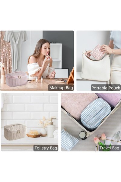 KASTWAVE Makeup Bag Set 2 Pcs, Plush Cosmetic Travel Pouch with Zipper, Small...