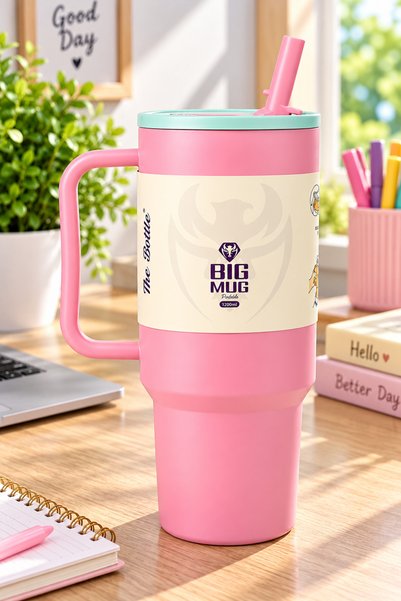 Comprox 1300 mL Large Mug-Style Water Bottle with Straw and Strappy Handles –...