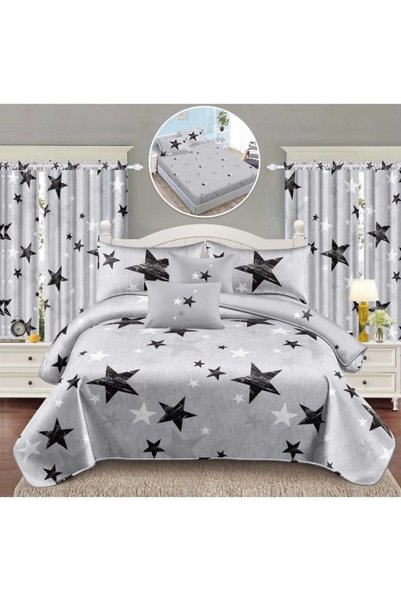 Johny Home Pucioasa Bed Linen and Curtains, 8 Pieces, Fitted Sheet, 2 people,...