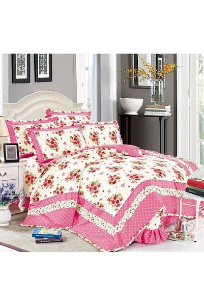 Veluxio Home Luxury Bedding with Ruffles, Finet Cotton, Floral Pink, 4 pieces...