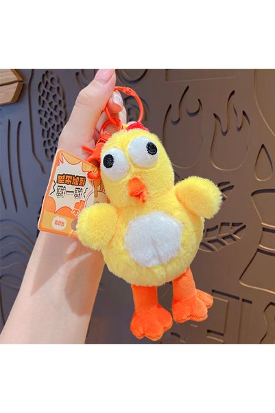 Generic سلسلة مفاتيح دمية دجاجة كرتونية بعيون كبيرة وصوت غريب، قلادة لحقيبة ا...