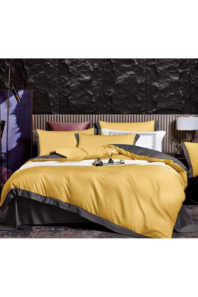 Talo Bedding Set, Bicolor, Silk Imitation, 2 people, 6 pieces, 230x245cm, Yel...