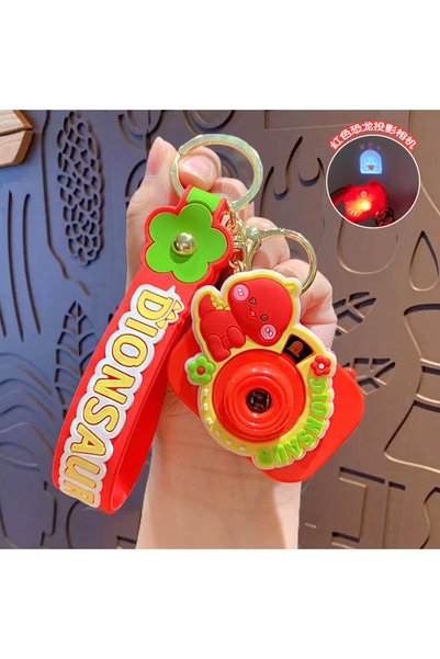 Generic Creative cartoon red dinosaur projection camera keychain schoolbag pe...