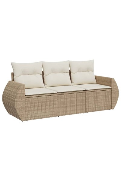 vidaxl Set canapele de grădină, 3 piese, cu perne, bej, poliratan