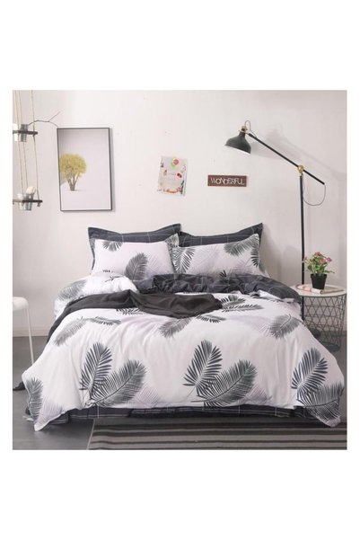 Johny Home Pucioasa Bed linen set, satin cotton, 4 pieces, white/grey with fe...