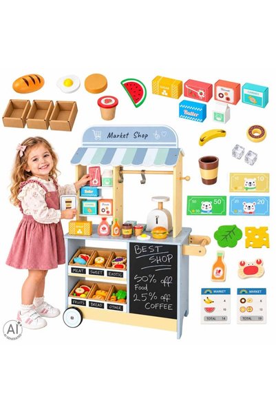 Ikonka Mobile wooden shop and cafe for children, with interactive ice machine...