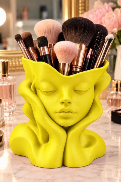 Belupa Makeup Brush Holder and Desktop Organizer with a Woman's Face Design, ...