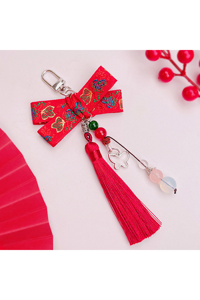 Generic Creative retro bow glass tassel key chain pendant bag car pendant key...