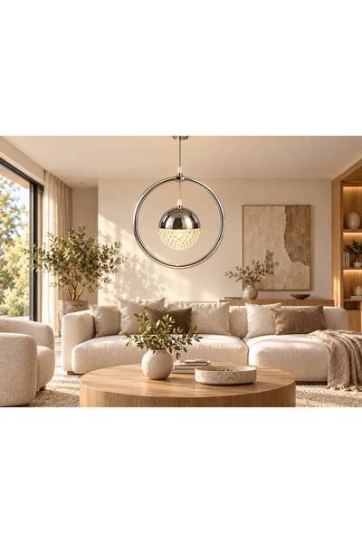 TEKZEN Pendul decorativ cu inel cromat și glob cu efect de cristal