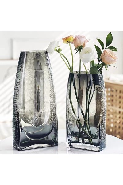 mzhrea Curved Design Grey Glass Vase 27.5cm