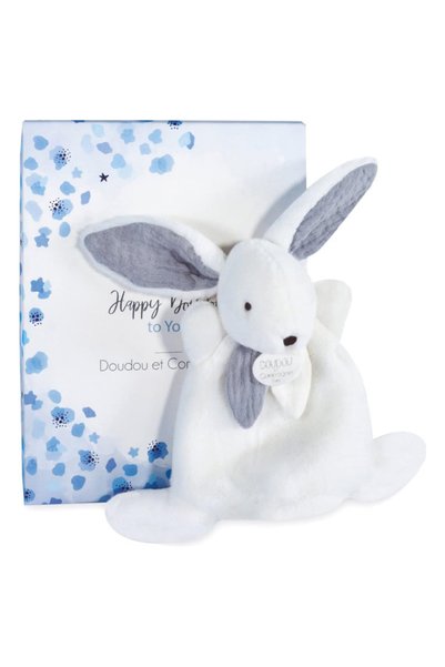 DOUDOU Iepuraș de dormit HAPPY GLOSSY - 17 cm - alb / gri / 17cm