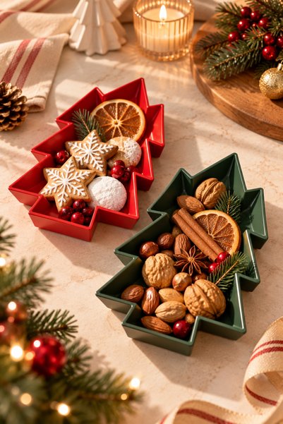 PELIUS Cookie Platter 2-Piece Set New Year's Christmas Tree-Shaped Snack Bowl...