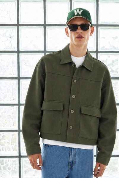 DAMGA JEANS Men's Oversized Khaki Transitional Jacket with Pockets