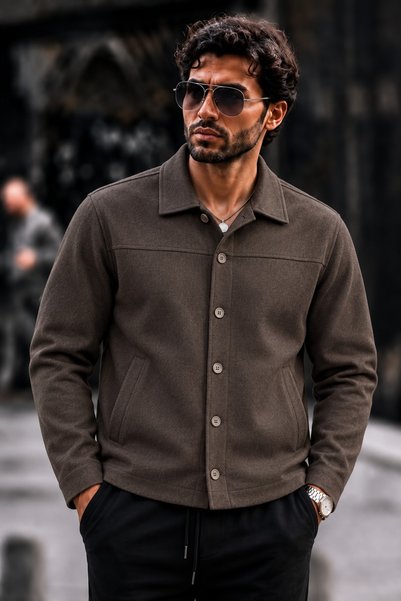 DAMGA JEANS Men's Relaxed-Fit Melton Blend Button-Down Premium Jacket