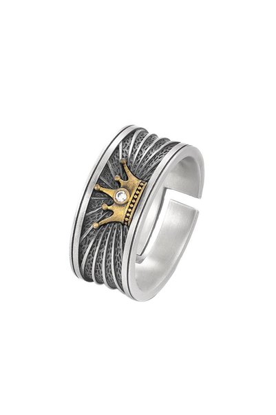 TERRIFI Rings Men, Adjustable Carved Crown Men Ring, Vintage Hip Pop Open Thu...