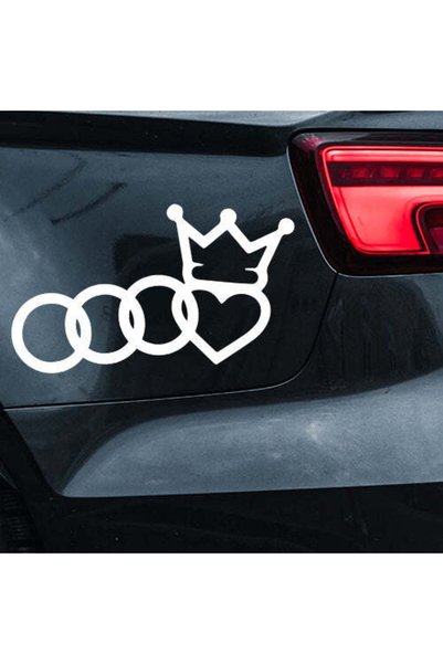 OEM Sticker Auto – Audi Logo cu Inimă și Coroană – Fan Audi - 15 cm - Negru