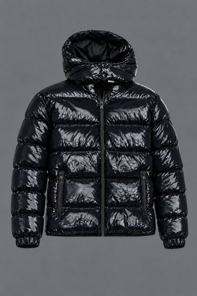 DAMGA JEANS Men's Black Winter Jacket with Hood, Padded Design, and Zipper