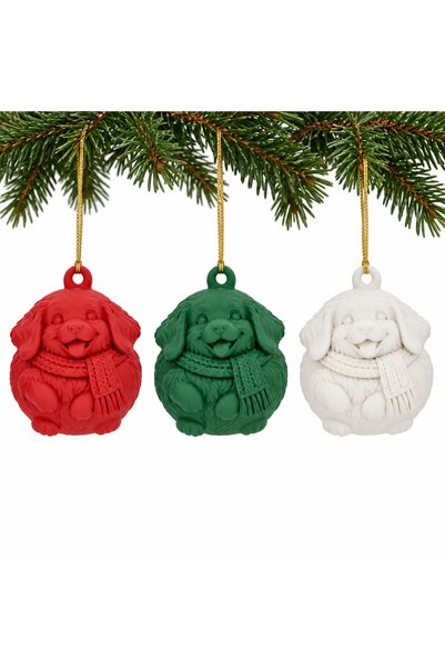 OEM Set 3 globuri de Crăciun Golden Retriever cu fular, 6 cm, mix de culori