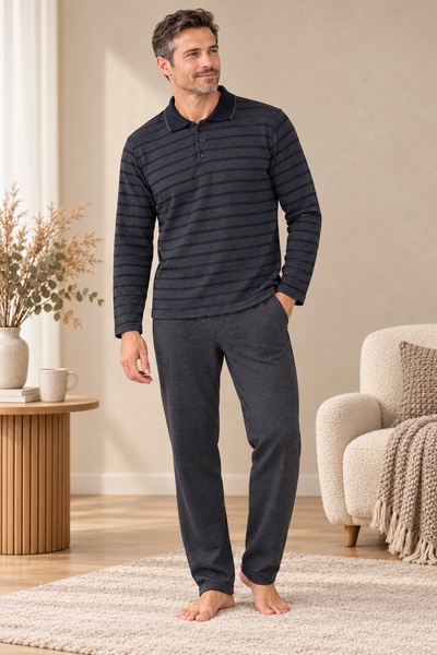 CottonVia Men's Winter Pajama Set, Thick Brioche Knit Fabric, 100% Cotton, Bu...