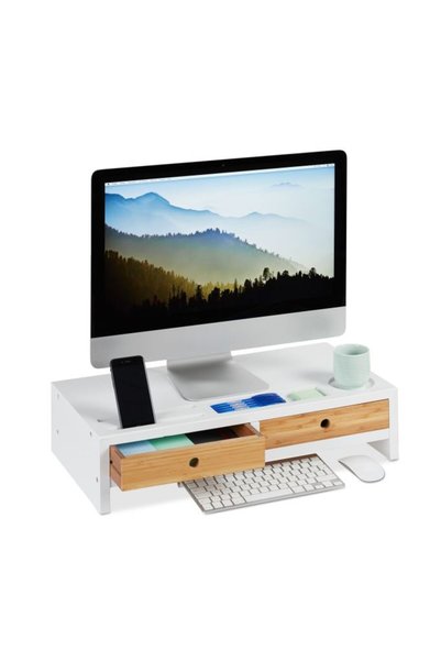 Relaxdays Bamboo Monitor Stand with 2 Drawers