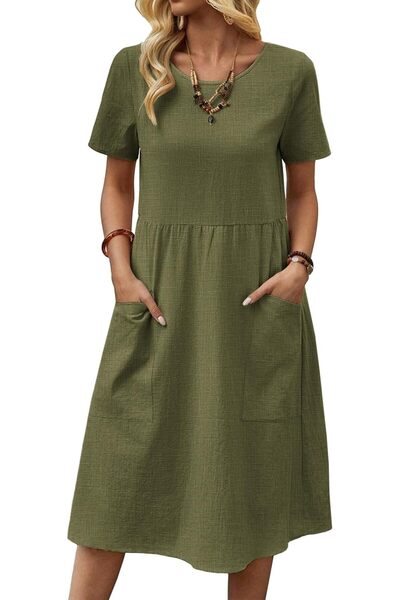 OtherMax Rochie Damă Vară Bumbac Mânecă Scurtă Buzunare Verde S
