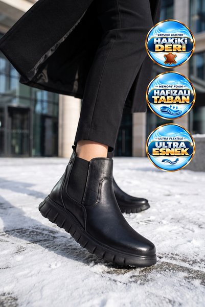 Voyager Women's Genuine Leather Boots Z1114 Black