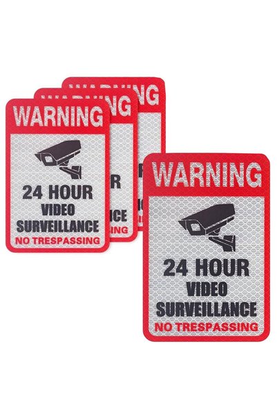 GENERAL 4 Pcs English Video Surveillance Sign –Reflective Aluminum, 24 Hour W...