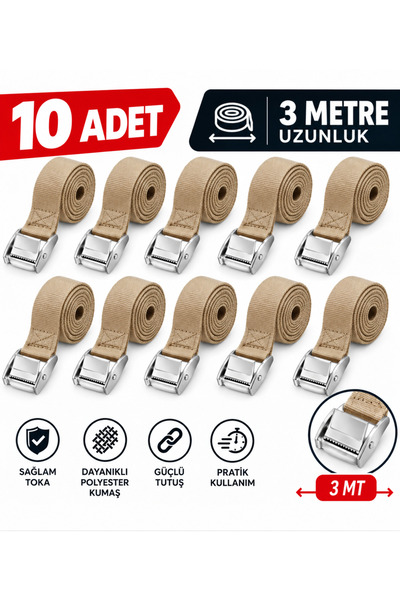Beka Halat Clip-On Tension Straps, 3 Meters, Beige (10 Pieces)