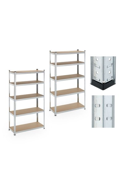 Relaxdays 2x Heavy-duty galvanized storage shelves, light brown/silver, 180x4...