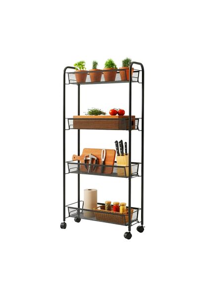 Relaxdays 4-tier trolley, black, 97.5x17x44 cm