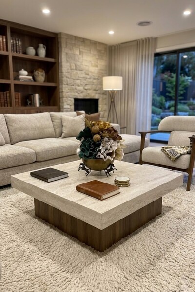 OVİS HOME Modern ZEN Orta Sehpa Traverten - Ceviz % 100 Mdf