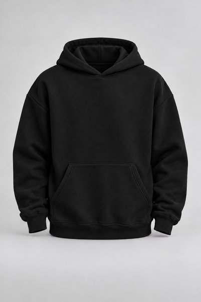 EVIus Hanorac unisex oversize negru, cu glugă, model basic, din tricot cu 3 fire