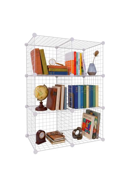 Relaxdays Set de rafturi modulare, 6 cuburi, 110x37x75 cm, metal alb