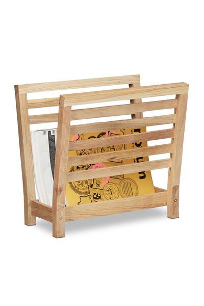 Relaxdays Newspaper Stand Walnut, Light Brown, 38.5x40x26.5 cm