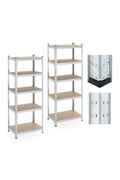 Relaxdays Set of 2 Galvanized Storage Shelves, Light Brown/Silver, 180x45x70 cm