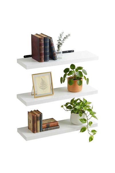 Relaxdays Set of 3 decorative wall shelves, Relaxdays, white/black, 4x23x100 cm