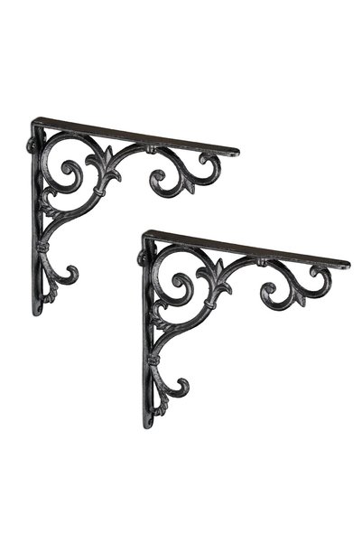 Relaxdays Set of 2 Vintage-Look Shelf Brackets, Black, 24.5x24.5x4 cm