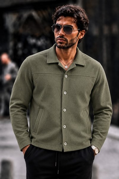 DAMGA JEANS Men’s Shirt Collar, Buttoned, Pocketed Casual Transitional Jacket