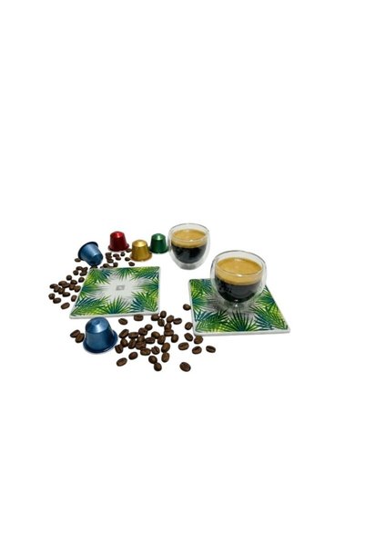 Nespresso Rio Double Walled Glass Espresso Cups 2 X 80ml and 2 Porcelain Coas...