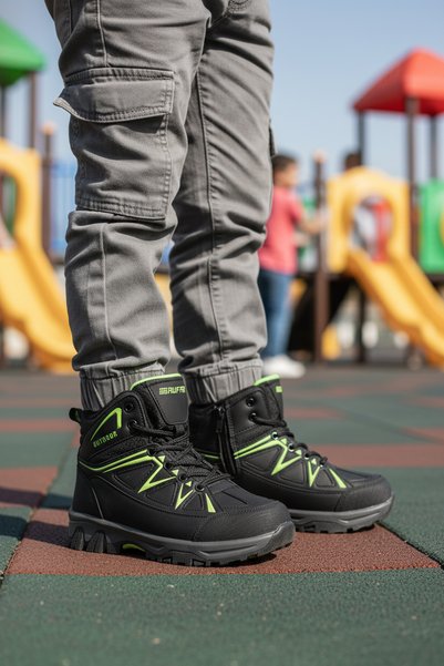 AYAKMOD Ghete de exterior pentru copii din poliuretan negru-verde 2301 F