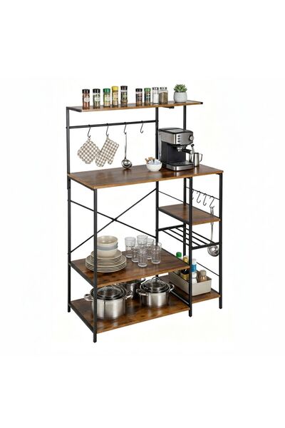 Relaxdays 10053924_1509 kitchen rack, 7 shelves, 8 hooks, MDF and metal frame...