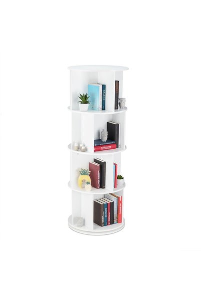 Relaxdays Rotating Bookcase with 12 Compartments, White, 138x50x50 cm