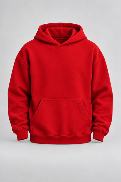 EVIus Unisex Oversized Red Basic Hooded Sweatshirt (3-Ply)