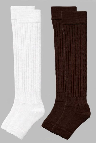 COTENCONCEPT 2 Pairs of Fingerless, Thick Ribbed, Above-Knee Leggings with Co...