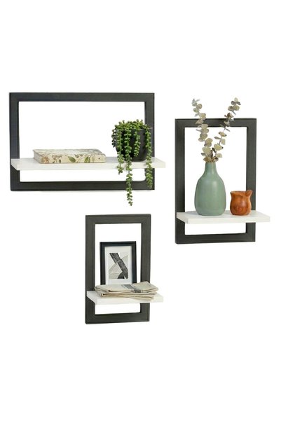 Relaxdays Wall Shelves Set of 3 Metal White Black