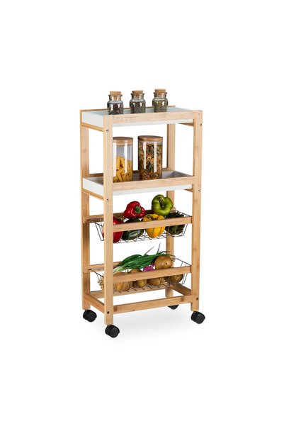 Relaxdays Storage Shelf, Bamboo Frame, 83 x 22 x 40 cm, 4 MDF and Metal Shelv...