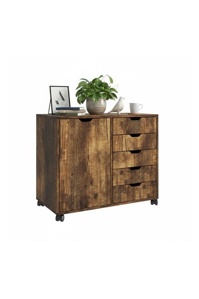 Relaxdays Rolling Cart with Drawers and Shelves, Brown, 65x40x78 cm
