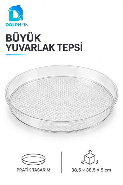 DolphFin Round Clear Tray, 38.5 cm, Large PET Serving Tray