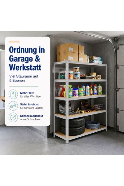 Relaxdays Metal storage shelf 5 shelves, steel, MDF shelves, capacity 175 kg/...